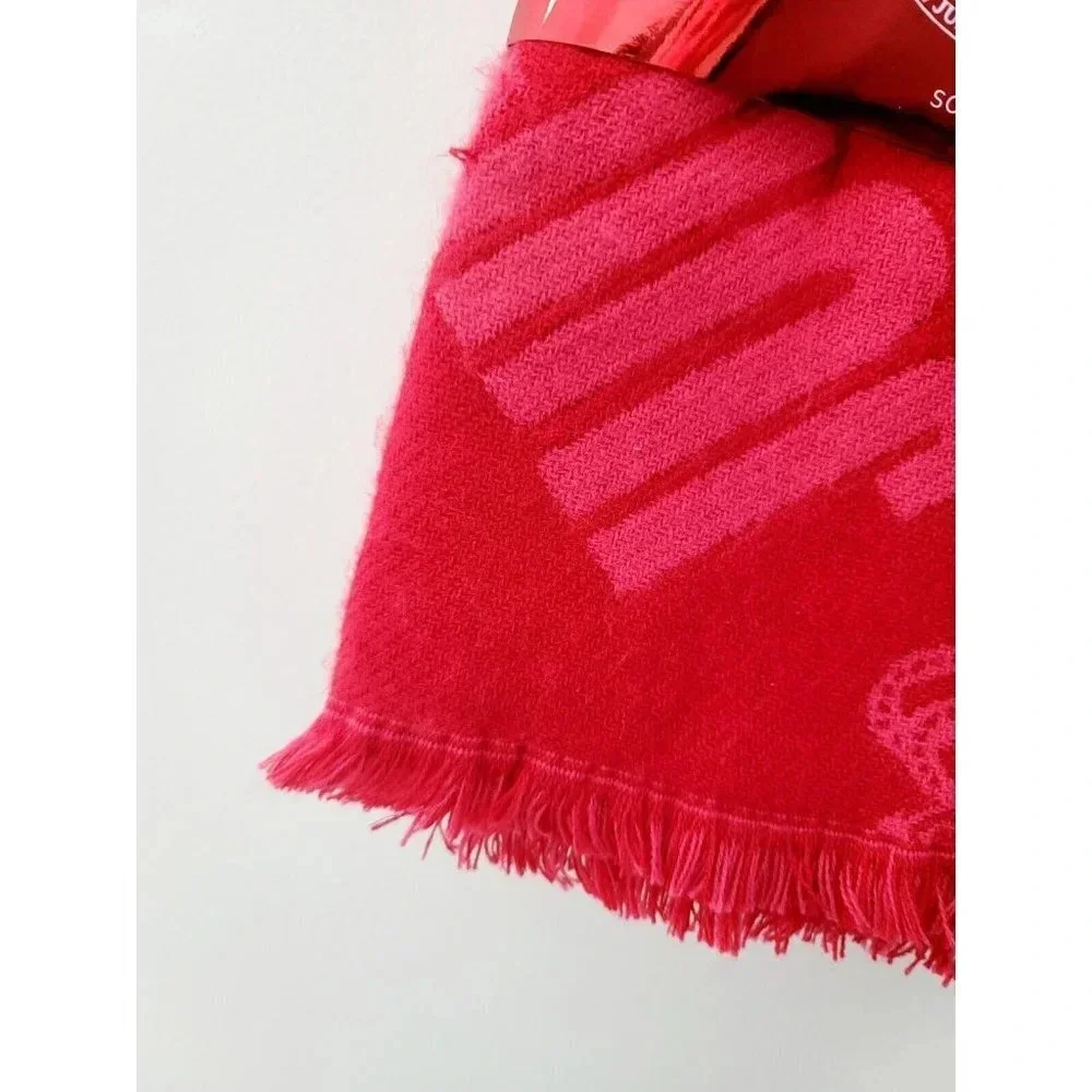 Juicy Couture Red Acrylic Y2K Logo Frayed Winter Fashion Scarf OS One Size